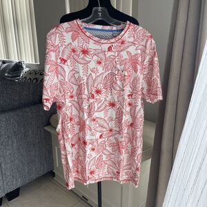 Ted Baker London Men's Size 5 US L Crew Neck White Shirt Red Tropical Monkey Tee